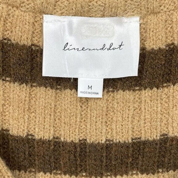 LINE AND DOT Sweater Womens Medium M  Brown Striped Popover Collared Stretch - Picture 6 of 8